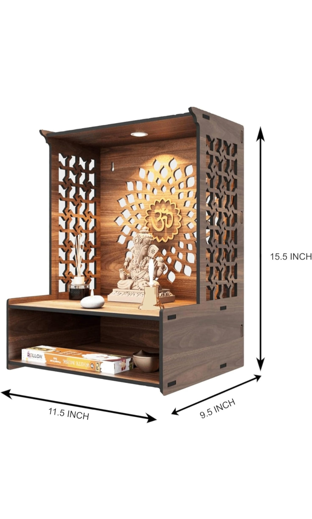 Happycart LED Wooden Home Mandir with Storage | Modern Wall Mount Temple for Pooja Room